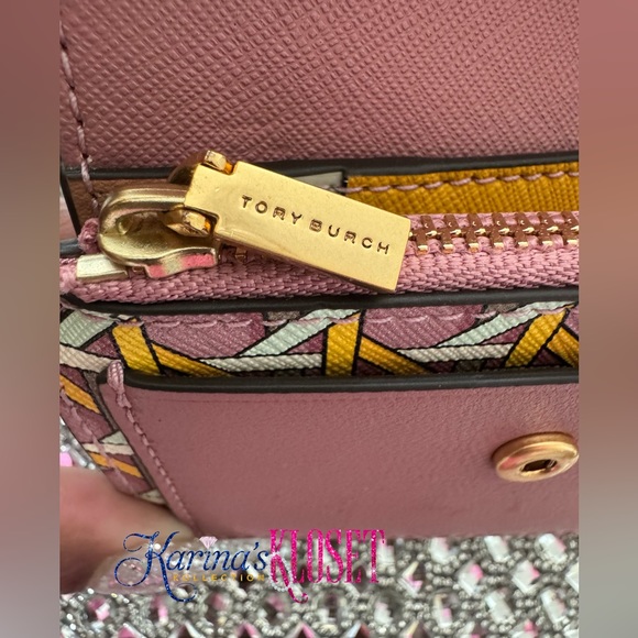 💛💖 Tory Burch Leather Bi-Fold Wallet, Pastel Pink, Yellow & White TB Wallet - Picture 3 of 10